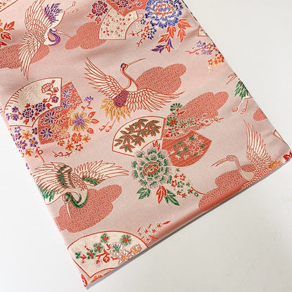 Nishijin Japanese Brocade Fabric: Crane & Fan Jacquard Silk Rayon Blend (57"W)