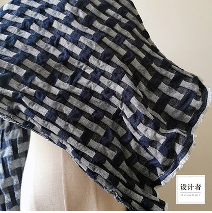Tissu denim jacquard : coton à motif losanges 3D, pour l’ameublement et la couture (170 cm)