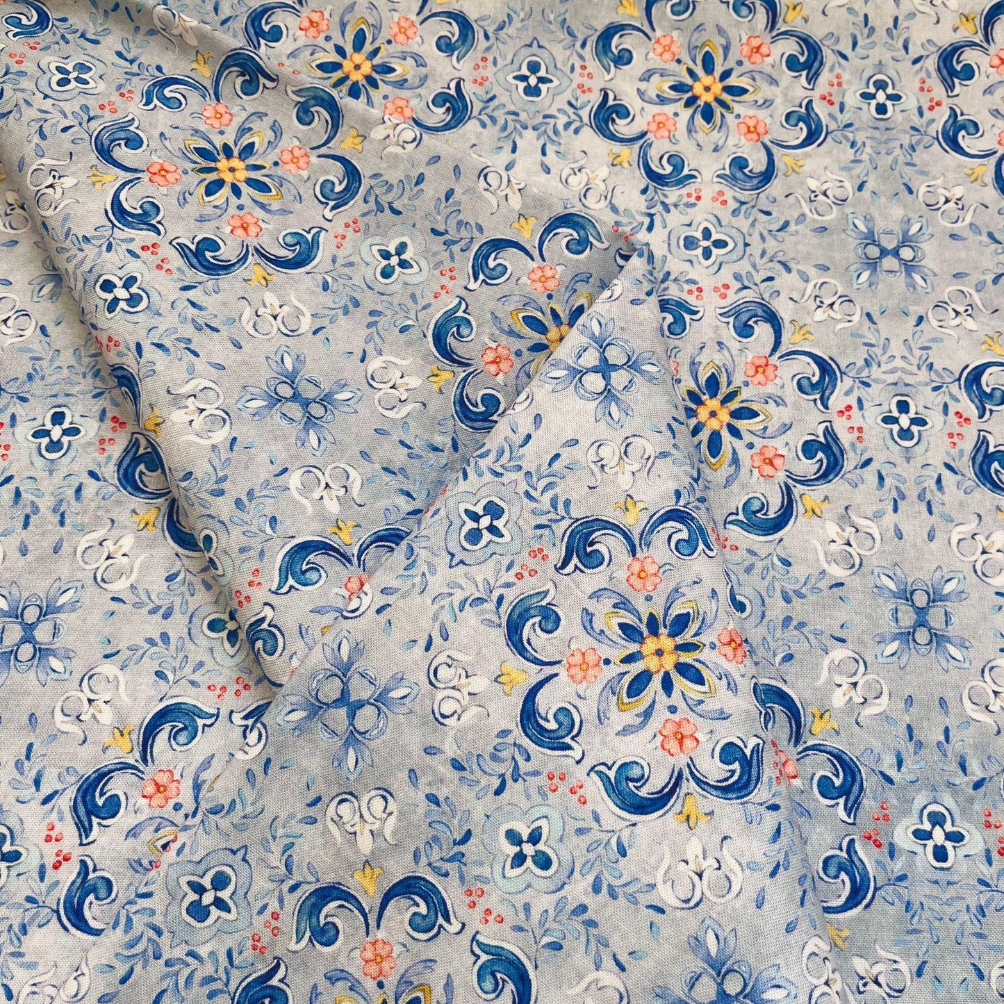 Floral Cotton Fabric: 1960s Style Print, 59" Wide