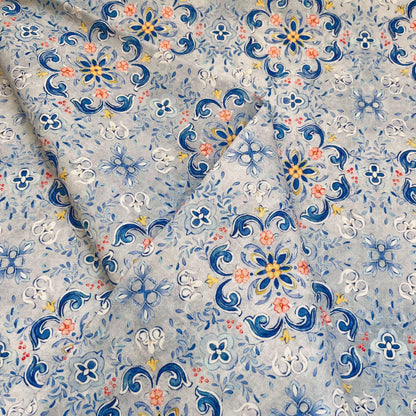 Floral Cotton Fabric: 1960s Style Print, 59" Wide