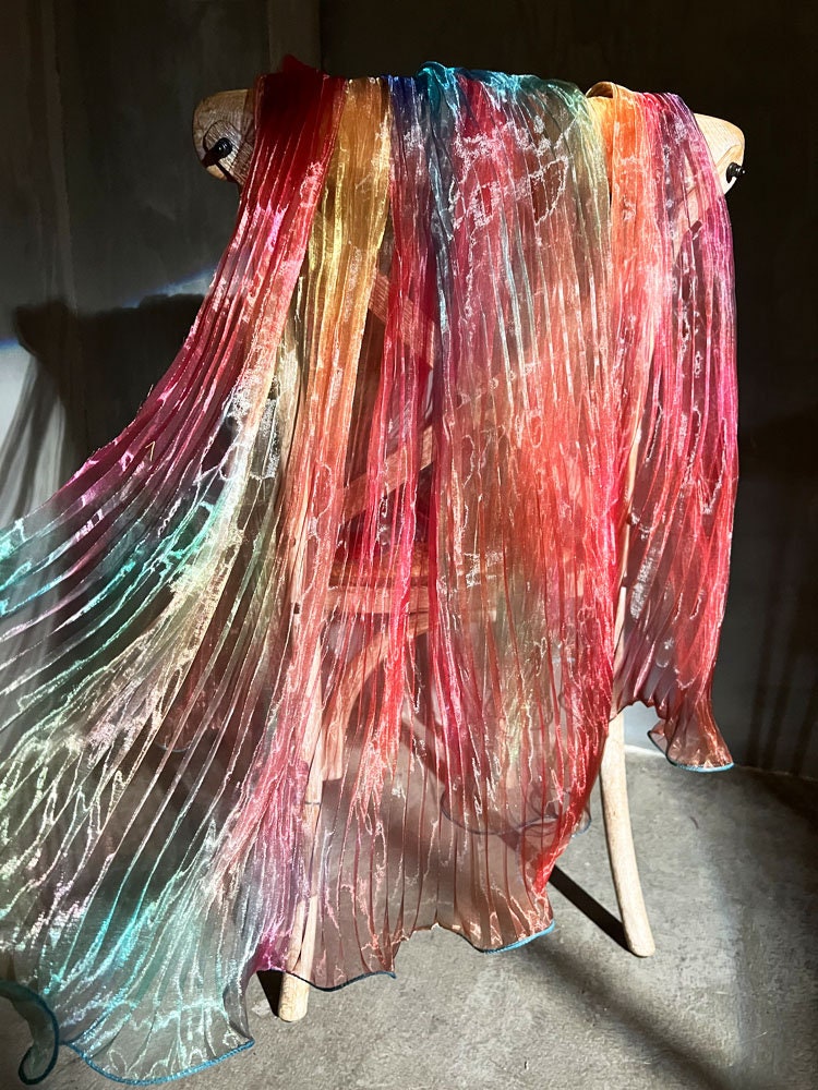 Rainbow Waves Accordion Pleated Organza Fabric - 55"W