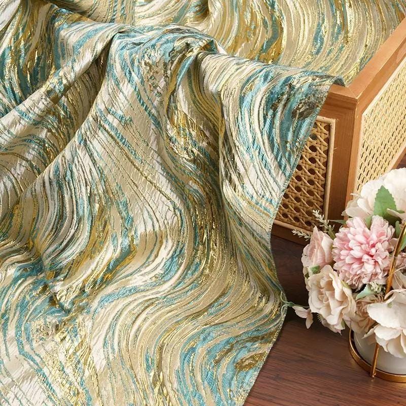 Gold Thread Jacquard Fabric: Universe Galaxy Design, 56" Wide