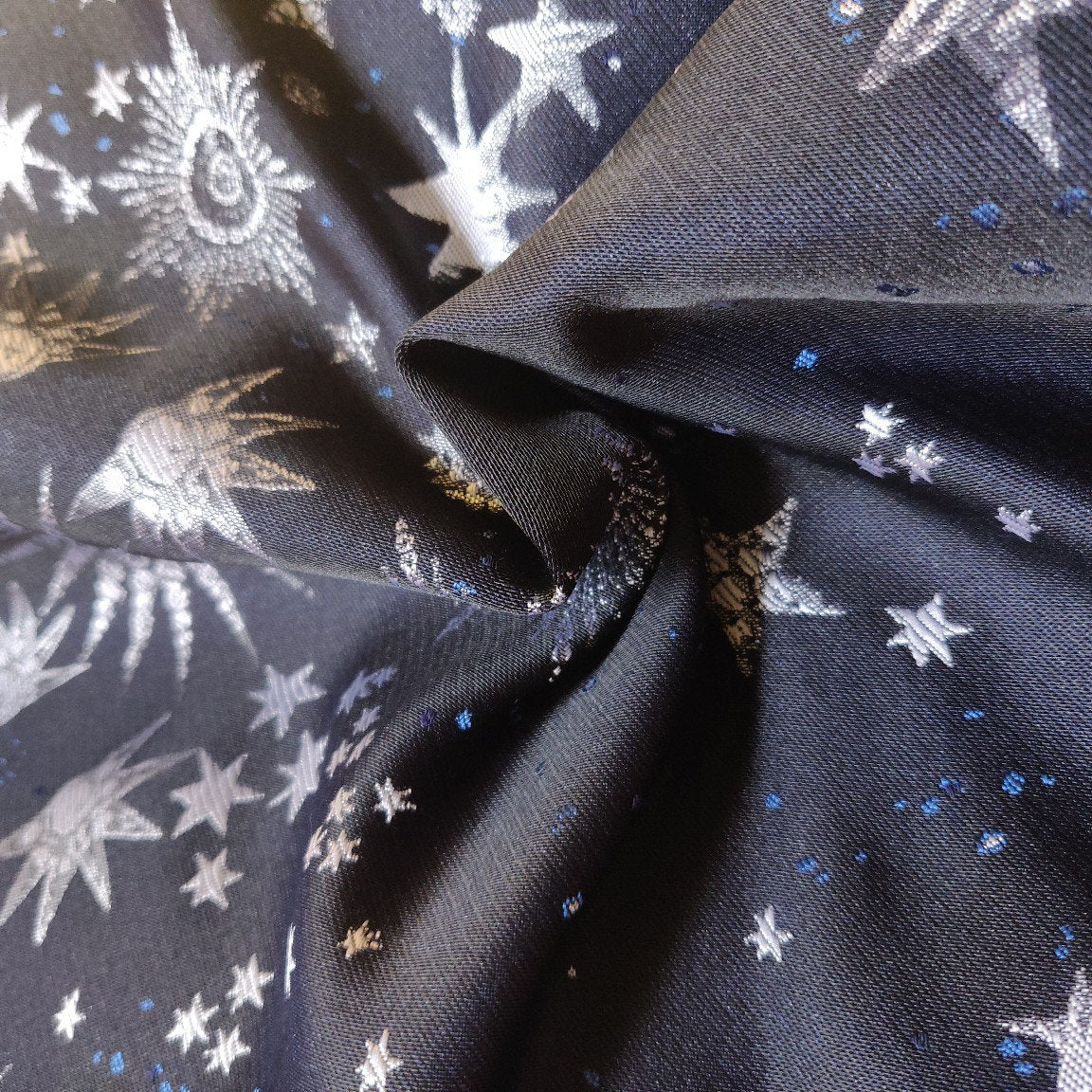 Galaxy Jacquard Fabric: Dark Blue Universe Cotton Blend, 59" Wide