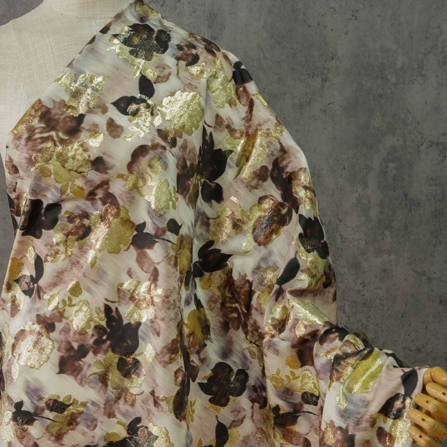 Gold Thread Jacquard Woven Cotton Fabric: 3D Embossed Texture, 53" Wide