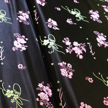 Black Floral Brocade Fabric: 29.5"W Rayon Textiles, Upholstery & Drapery - By The Meter
