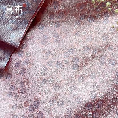 Pink Japanese Kinran Fabric: Silk Brocade Flower Blossom, Kimono Fabric