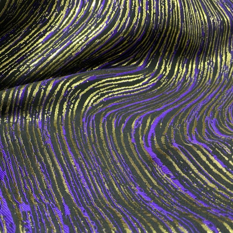 Jacquard Fabric - Ripple Texture with Gold Stripes, 60" Wide