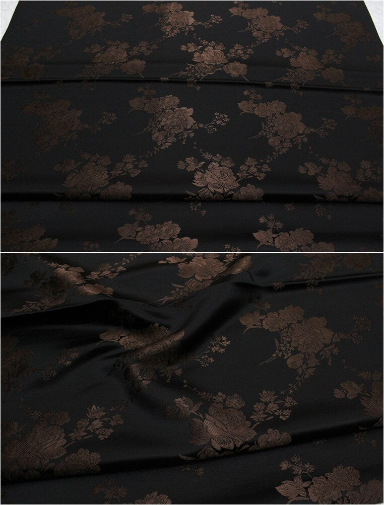 Tissu brocart jacquard à motifs floraux : mélange de soie et de rayonne de style chinois