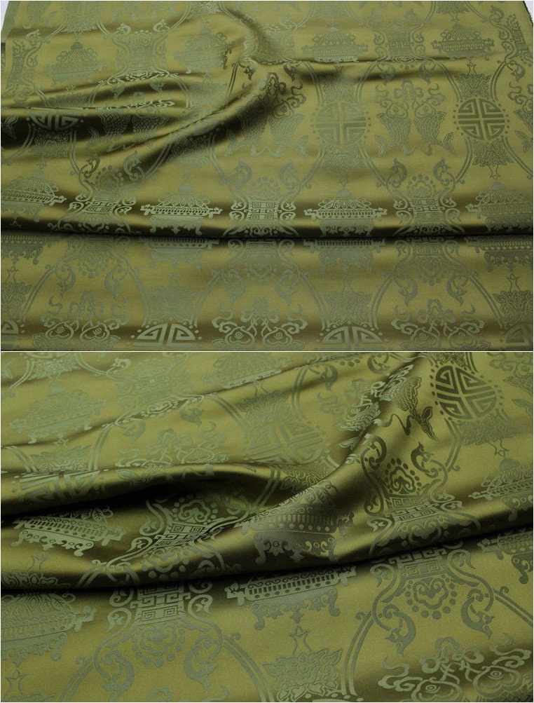 Brocart de soie chinois : motif double Poissons, ameublement et costumes