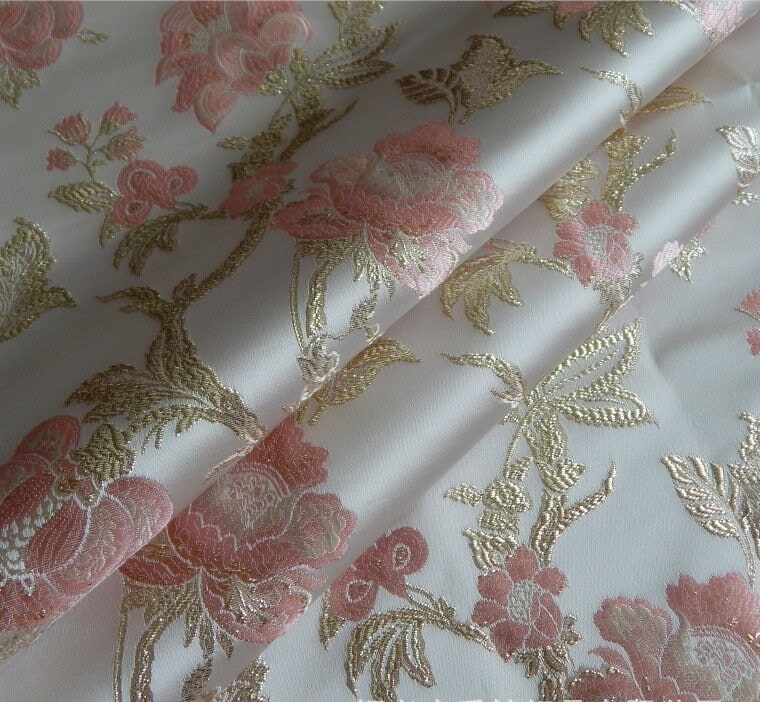 Metallic Brocade Fabric: 57"W Damask Jacquard Peony Satin, Upholstery & Sewing
