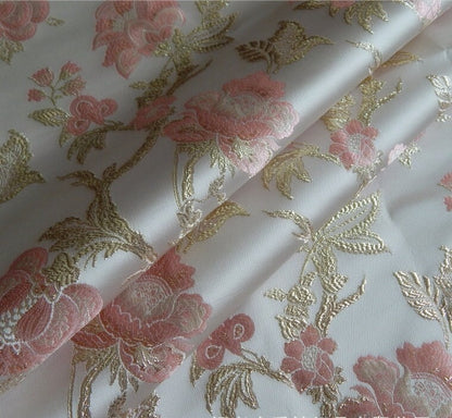 Metallic Brocade Fabric: 57"W Damask Jacquard Peony Satin, Upholstery & Sewing