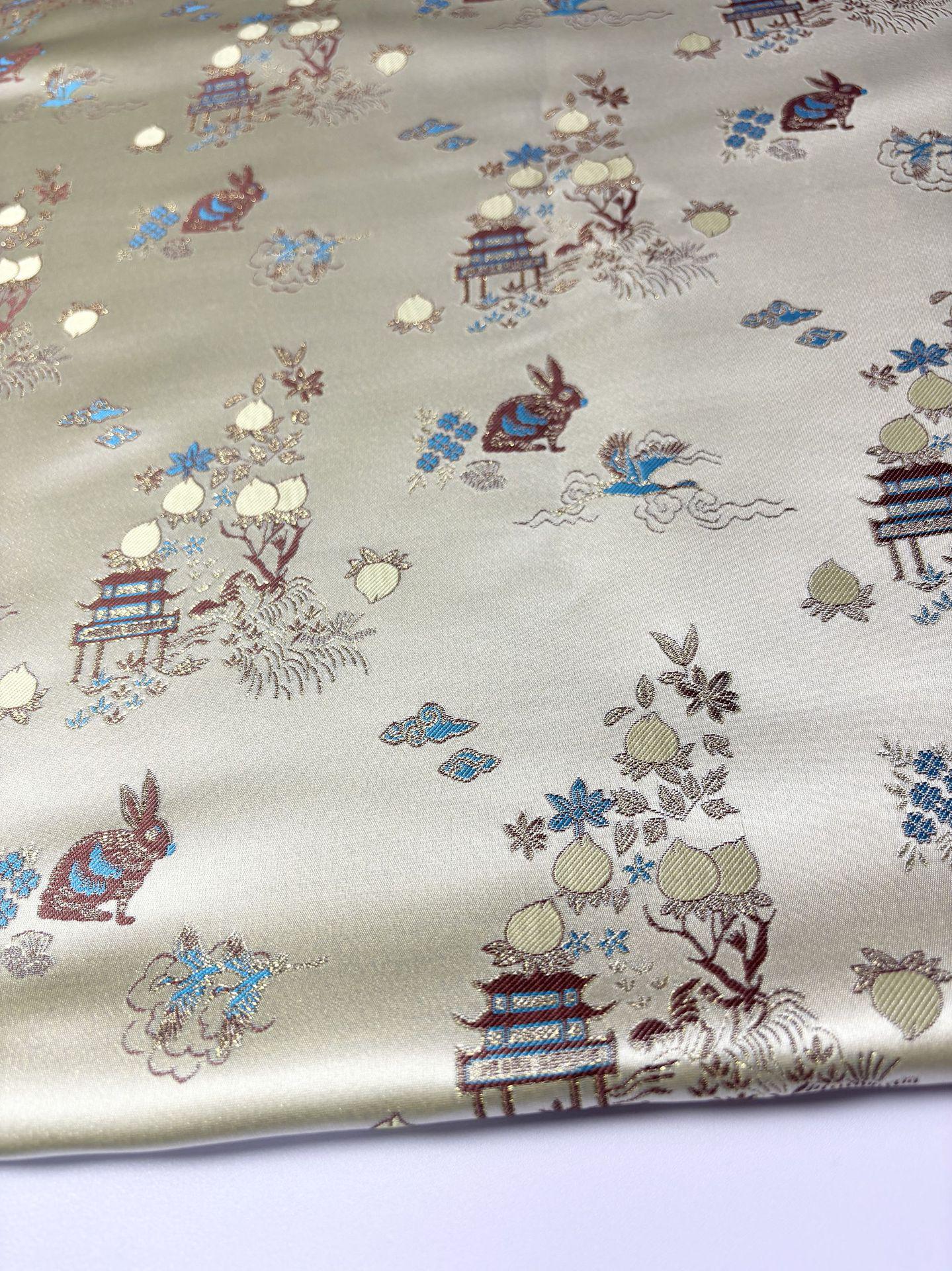 Rabbit Jacquard Satin Fabric: Moon Palace Brocade, 57"W
