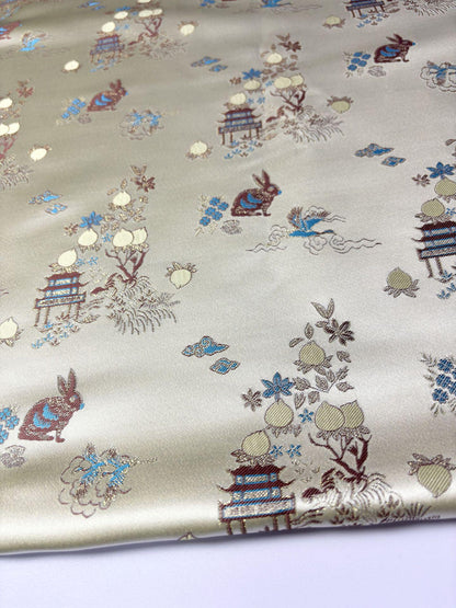 Rabbit Jacquard Satin Fabric: Moon Palace Brocade, 57"W