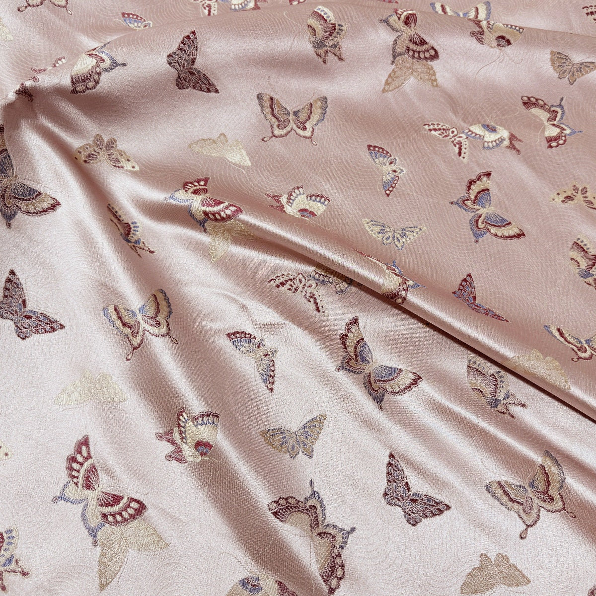 Light Pink Butterfly Brocade Fabric: 59"W Rayon Blend