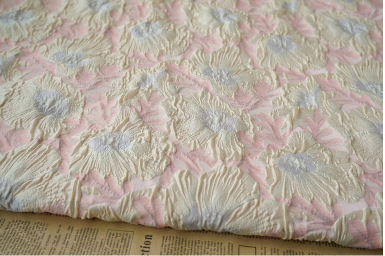 Pink Meadow Floral Jacquard Fabric: Upholstery, Costume, Decor - 60"W