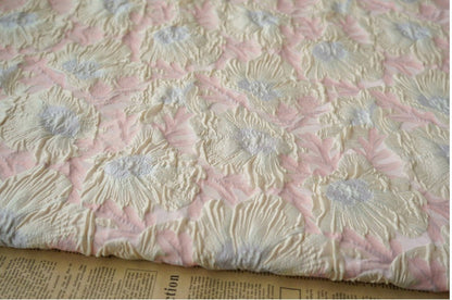 Pink Meadow Floral Jacquard Fabric: Upholstery, Costume, Decor - 60"W