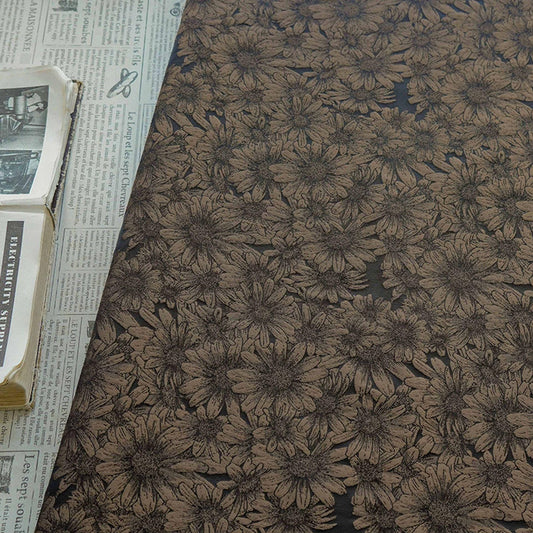 Retro Daisy Pattern Color-Woven Fabric, Vintage Floral Jacquard, 58"Wide