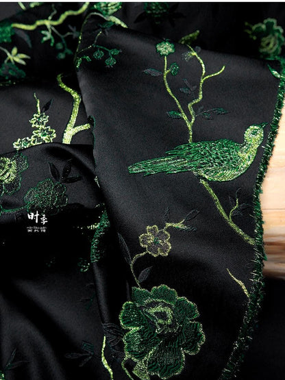 Black & Jade Green Brocade Fabric | 3D Textured Jacquard, 55" Wide