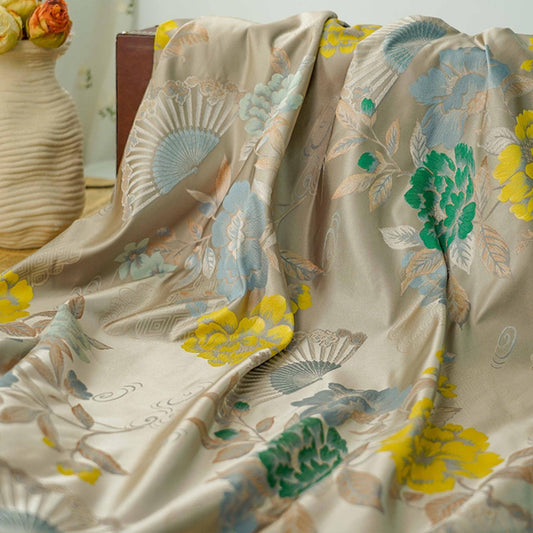 Tissu Rayon Peony Nishijin : Brocart floral japonais, 150 cm de large