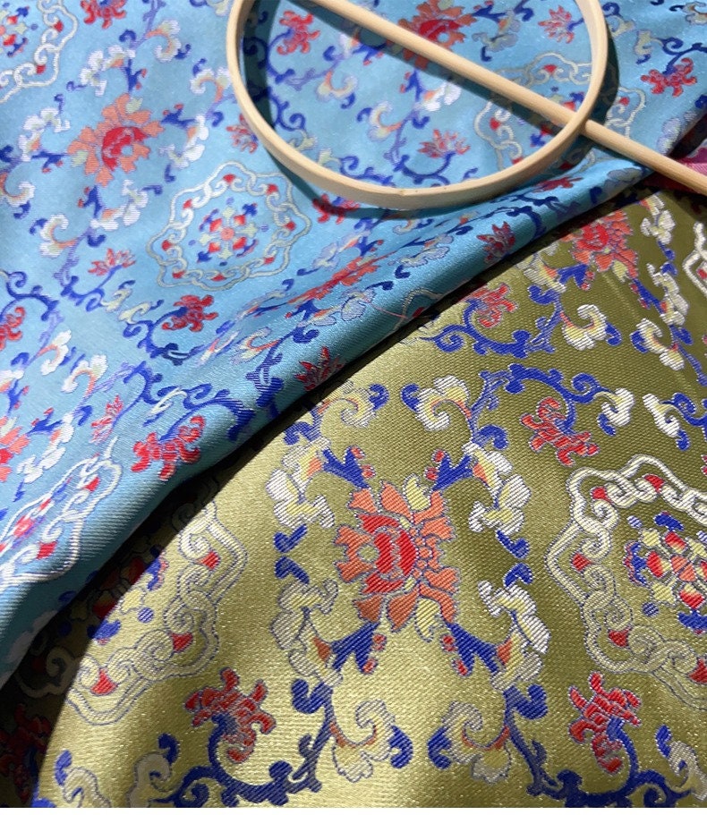 Silk Brocade Fabric: 59"W Floral Sewing Material