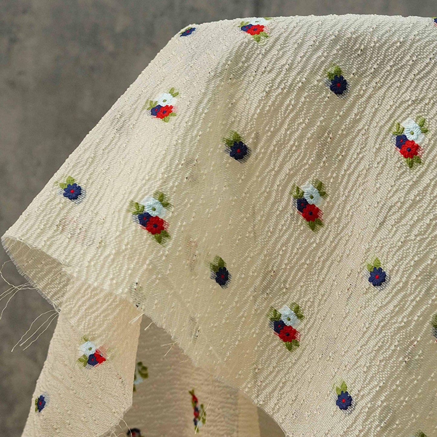 Floral Embossed Jacquard Fabric: Sheer Three-Color Upholstery, Sewing - 53"W