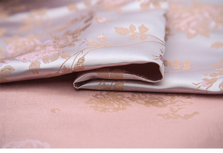 Silk Brocade Fabric: Rose Flower Jacquard, 45" Wide - By The Meter