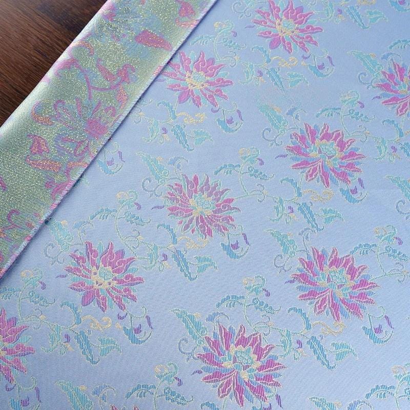Dunhuang Lotus Brocade Fabric: 59"W Floral Sewing Material