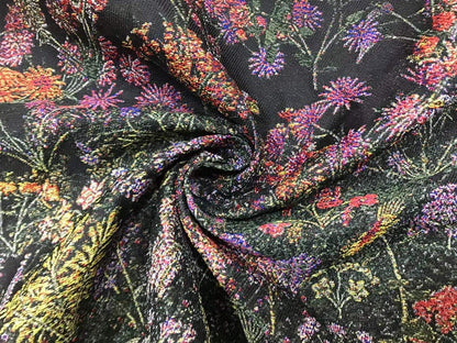 Tissu jacquard à motif floral : texture peinture à l’huile 3D, largeur 140 cm (55 po), vendu au mètre