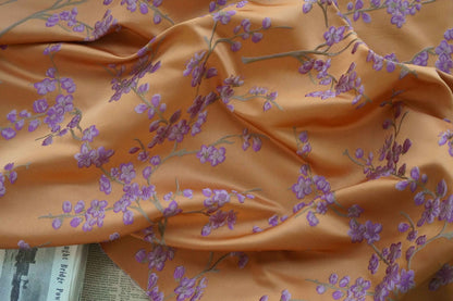 Floral Jacquard Fabric: Orange & Lilac Embossed Woven Upholstery, Costume, Sewing, DIY (59"W By 1yard) - Poppylollipop