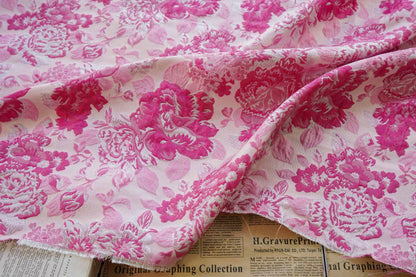Reversible Jacquard Fabric, 3D Pink Floral Embossed Pattern, 59"W