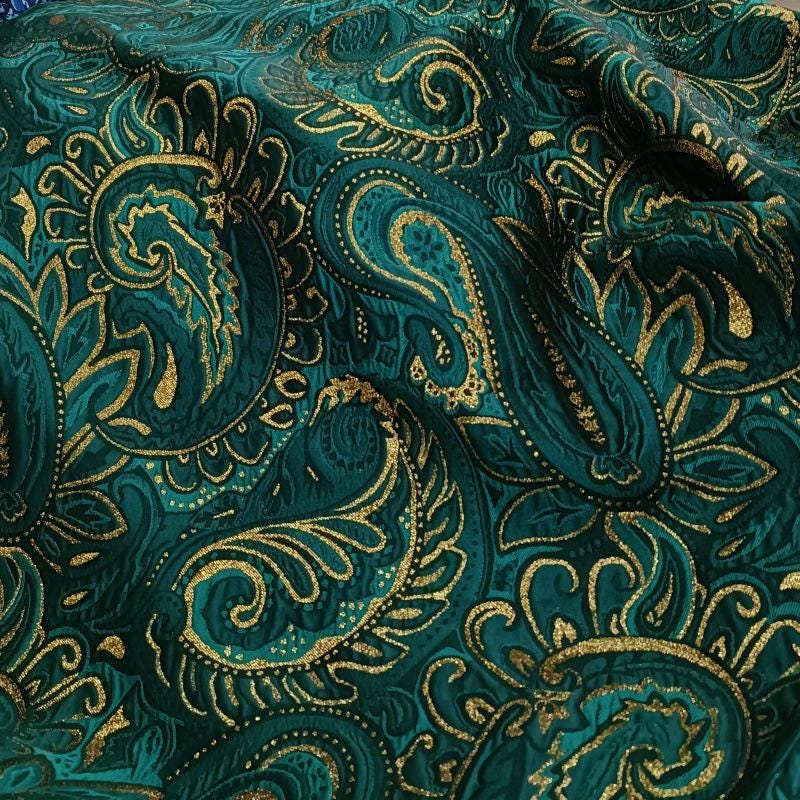Gold Thread Paisley Jacquard Fabric - 56" Wide Designer Clothing