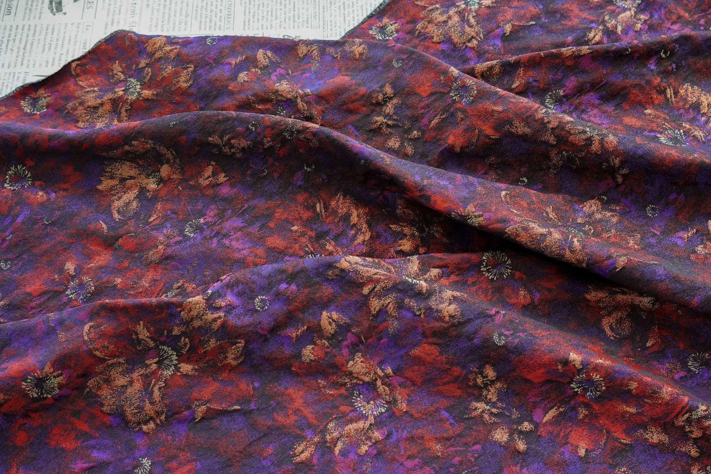 Retro Abstract Floral Jacquard Upholstery Fabric - 64" Wide