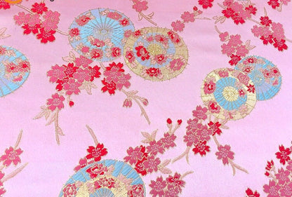 Tissu brocart jacquard pour parapluie japonais : kimono en rayonne de soie rouge, ameublement (150 cm de large)