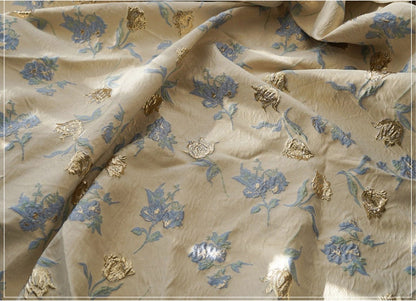 Golden Magnolia Jacquard Fabric: Embossed 3D Designer Fabric, 55" Wide