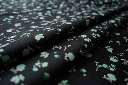 Green Floral Black Jacquard Fabric: Rayon Blend Upholstery, 59" Wide