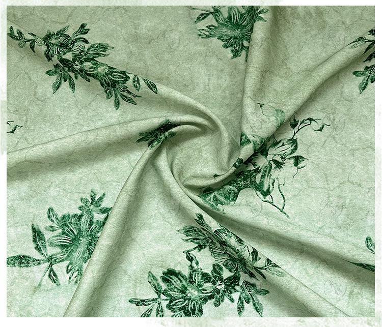 Celadon Floral Cotton Fabric ��� Elegant Sewing Materi" Wide