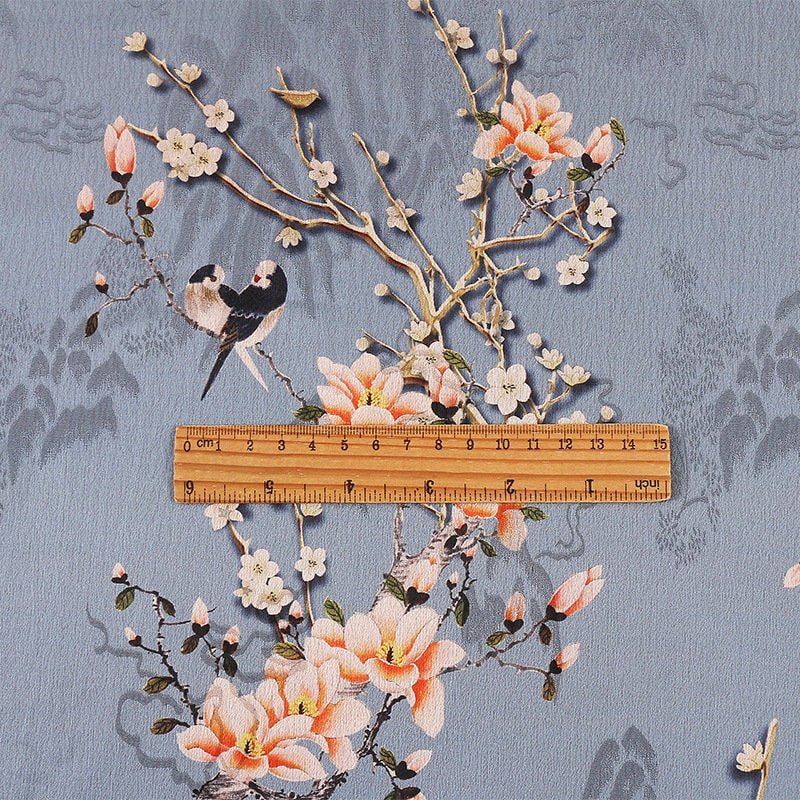 Floral Bird Print Satin Fabric: Gambiered Canton Gauze, 58" Wide - Poppylollipop
