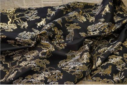 Gold Thread Jacquard Fabric: 3D Embossed Woven Material, 63"W