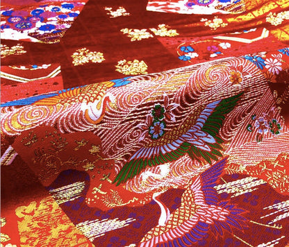 Japanese Crane Fabric: Silk Rayon Blend, Sewing & Upholstery (29.5"W)