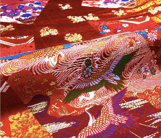 Japanese Crane Fabric: Silk Rayon Blend, Sewing & Upholstery (29.5"W)