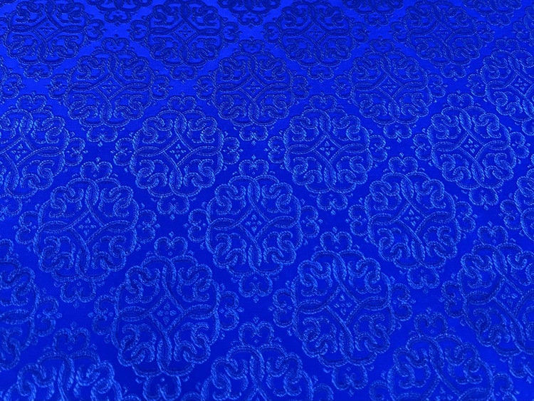 Blue Silk Brocade Fabric: Mongolian Tibetan Style, 29.5"W, Rayon