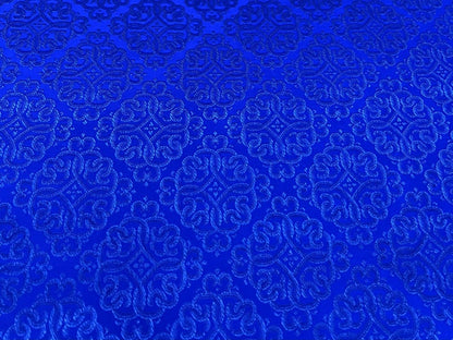 Blue Silk Brocade Fabric: Mongolian Tibetan Style, 29.5"W, Rayon