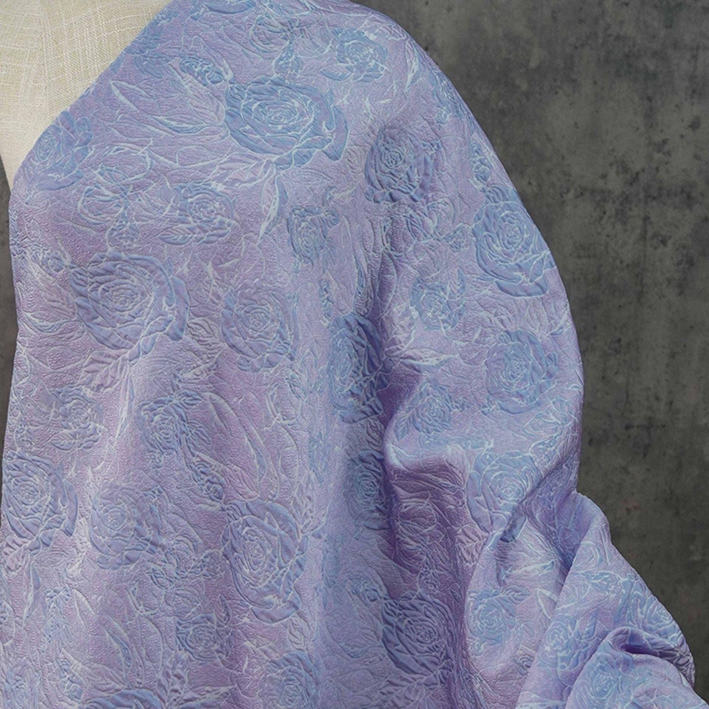 Lilac & Blue Floral Jacquard Woven Fabric: 3D Embossed Upholstery, Costume, Sewing - 55"W