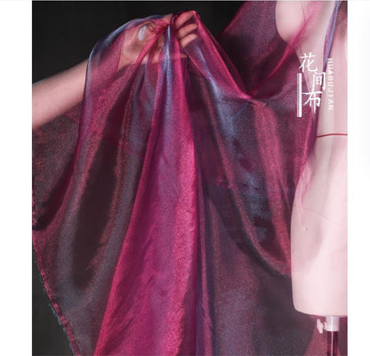 Iridescent Organza Fabric: Magenta Blue Shimmery Tulle, 55" Wide