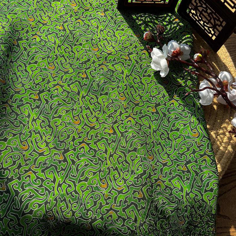 100% Rayon green Jacquard Xiangyun Brocade Fabric: 59"W Upholstery & Costume