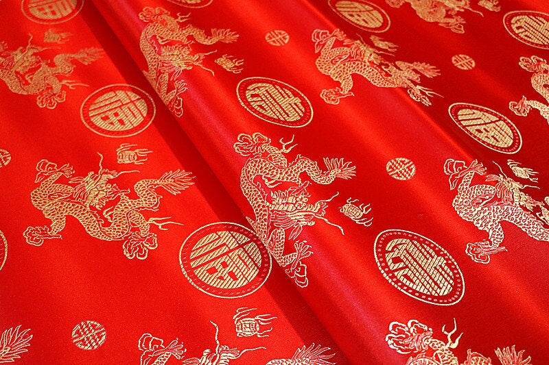 Red Dragon Brocade Fabric: 35"W Rayon Sewing & Upholstery