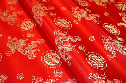 Red Dragon Brocade Fabric: 35"W Rayon Sewing & Upholstery