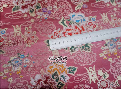 Tissu brocart de soie pivoine rose : 74 cm de large, décoration de costume de mariage