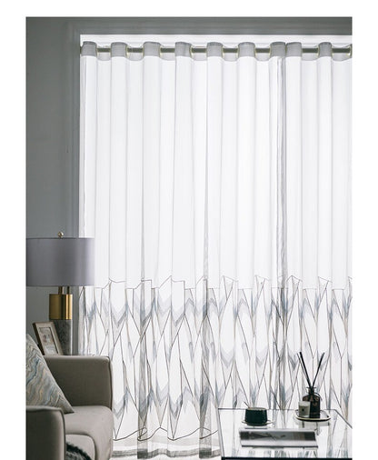 Tissu pour rideaux brodé géométrique : Voile moderne en polyester transparent