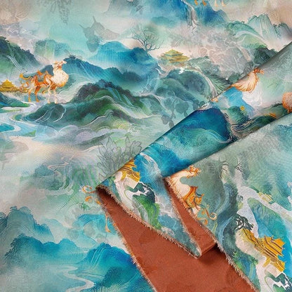 Peacock Blue Shantung Fabric: Northern Song Dynasty Inspired Upholstery